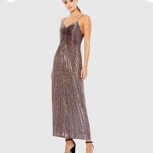Pleated metallic V- Neck Dress